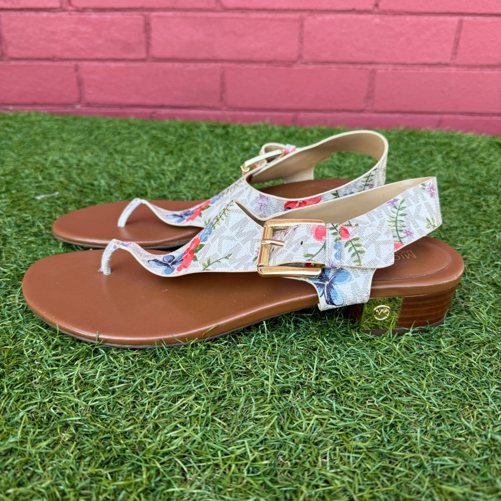 Michael Kors Floral Logo Thong Wedge Sandals‎ Womens Size 9.5M - Picture 4 of 10